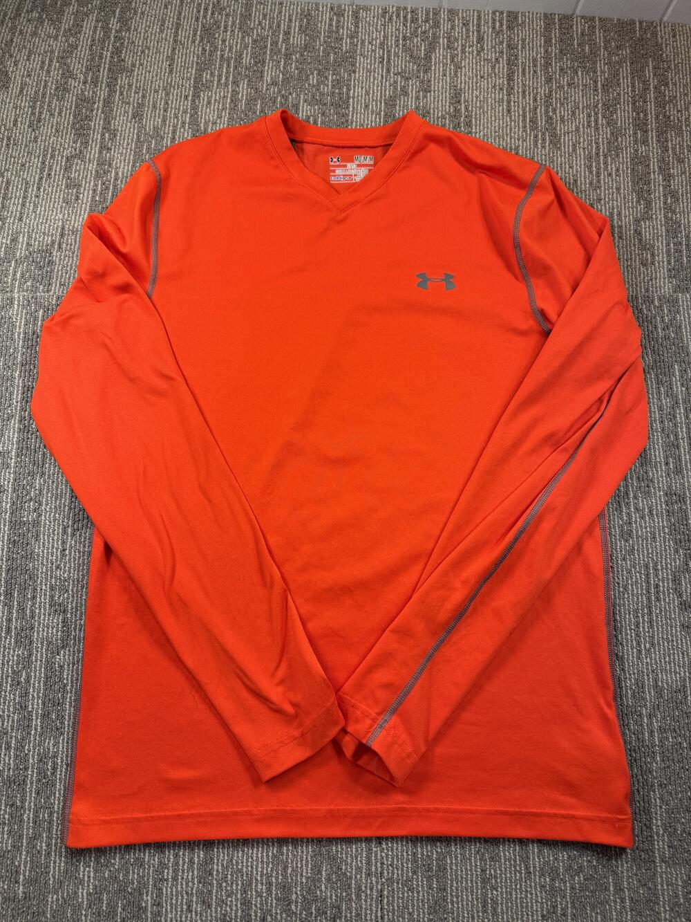 Under Armour ColdGear Shirt Mens Medium Orange Long Sleeve Fitted Athletic Top